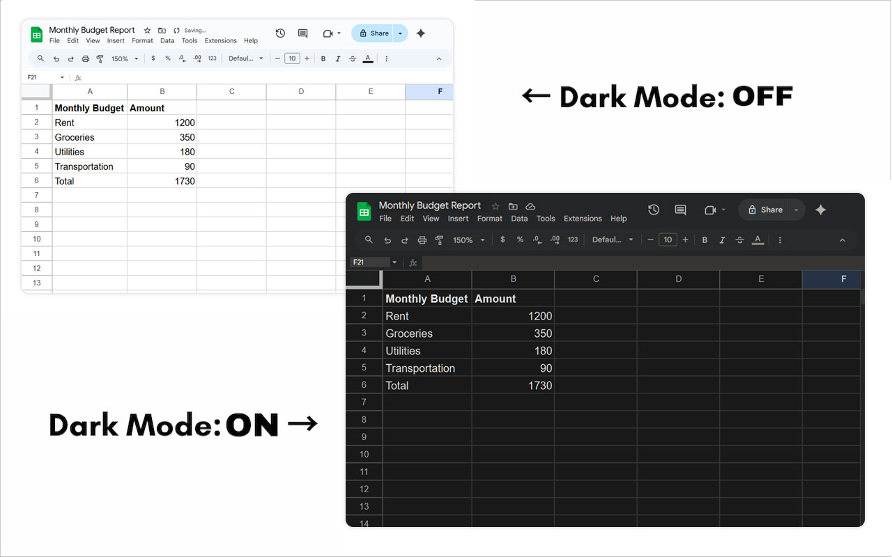 Comparison of dark mode and light mode interfaces